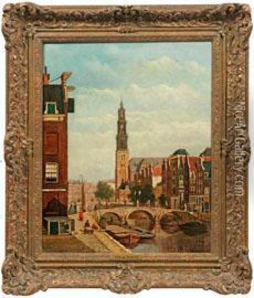 Amsterdam Mit Blickauf Die Prinsengracht Und Die Westerkerk Oil Painting - Oene Romkes De Jongh