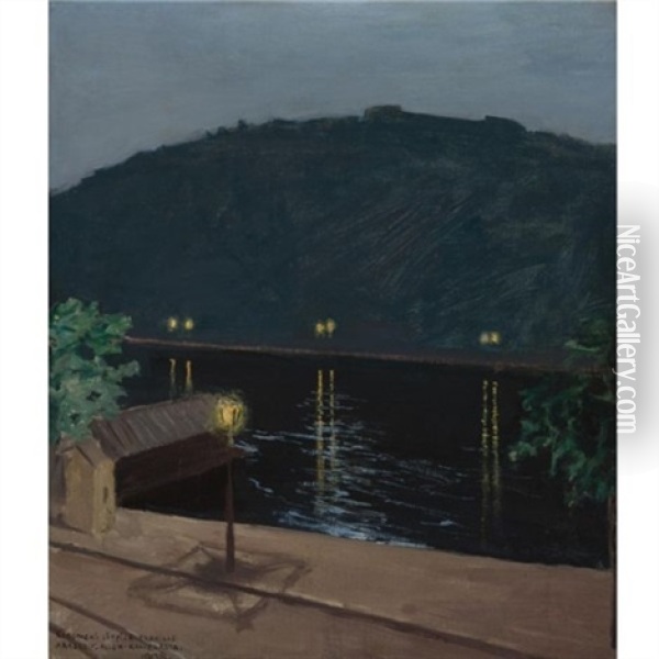 Oinen Donau Joki (night Lights Reflecting Off The Danube, Budapest) Oil Painting - Akseli Valdemar Gallen-Kallela