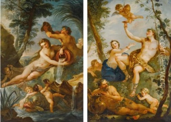 La Source And The Triumph Of Bacchus (pair) Oil Painting - Charles Joseph Natoire