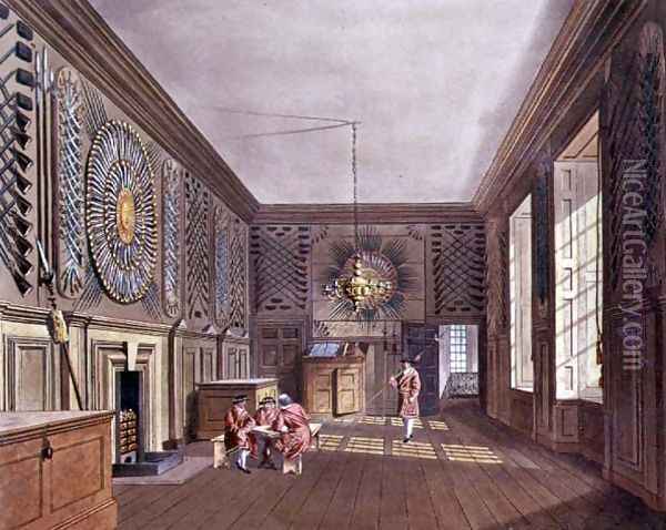 The Guard Chamber, St. James Palace from Pynes Royal Residences, 1818 Oil Painting - William Henry Pyne