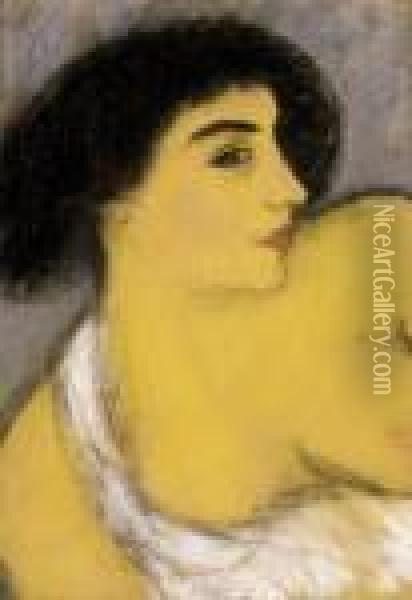 Yellow-skinned Woman With A Cleavage Oil Painting - Jozsef Rippl-Ronai