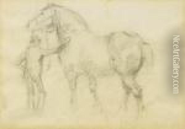 Studies Of Men And Horses Oil Painting - Raymond Louis Lecourt