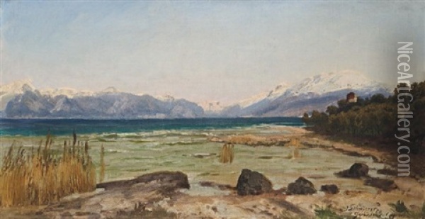 Am Ufer Des Gardasees Oil Painting - Josef Schoyerer