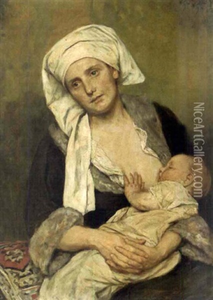 Woman Nursing A Child Oil Painting - Eduard (Karl-Franz) von Gebhardt