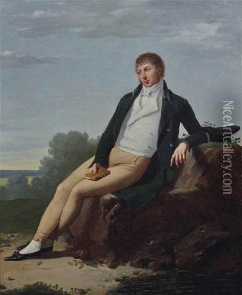 Portrait D'homme, Assis Dans Un Paysage Oil Painting - Robert Jacques Francois Faust Lefevre