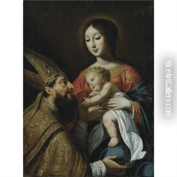 The Madonna And Child With Saint Augustine Oil Painting - Guy (Guide) Francois