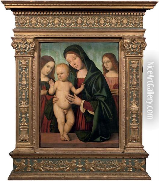 The Madonna And Child With Angels Oil Painting - Giacomo Raibolini