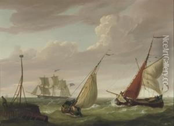 On Choppy Water Near The Dutch Coast Oil Painting - Casparus Johannes Morel