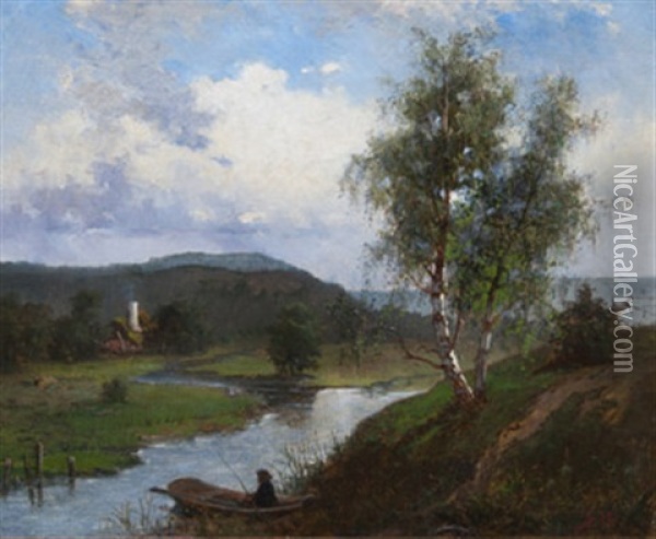 Fiskare Vid A Oil Painting - Johan Severin Nilsson