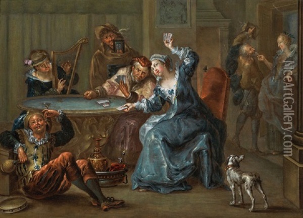 The Card Players Oil Painting - Johann Georg Platzer