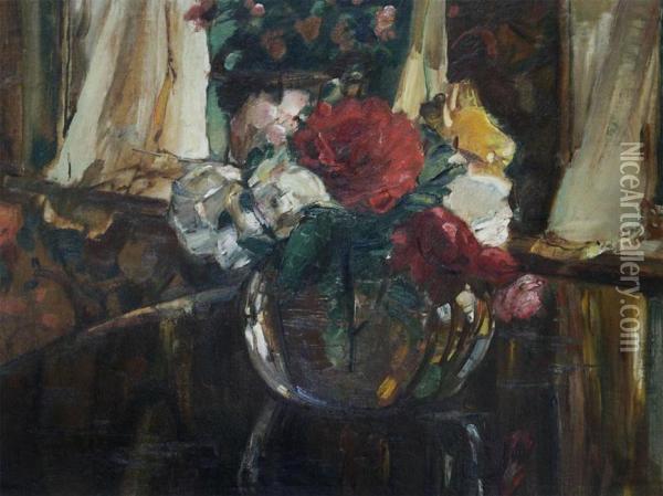 Still Life With Flowers Oil Painting - Rob Houpels
