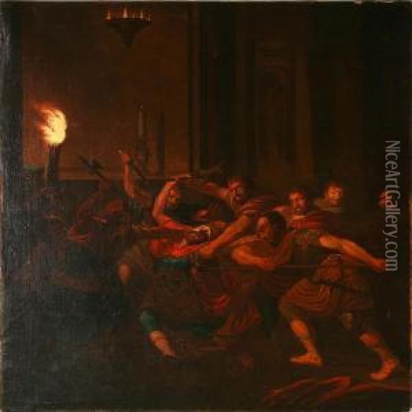 The Murder Of King Knudthe Holy In St. Albani Church In Odense Oil Painting - Erik Pauelsen