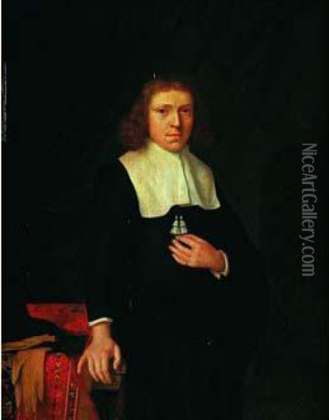 Portrait D'homme Pres D'une Table Recouverte D'un Tapis Oil Painting - Jacobus Levecq