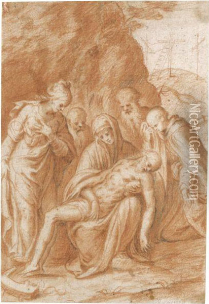 The Lamentation With Saint Catherine Of Alexandria Oil Painting - Bernardino Campi