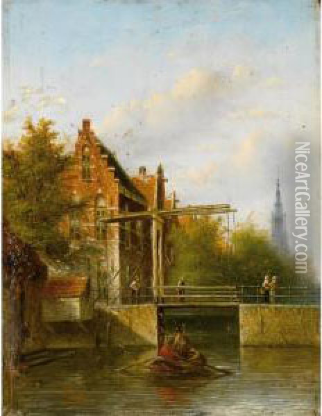 Figures On A Canal, Amsterdam Oil Painting - Johannes Franciscus Spohler