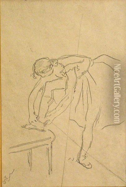 Danseuse Mettant Son Chausson Oil Painting - Edgar Degas