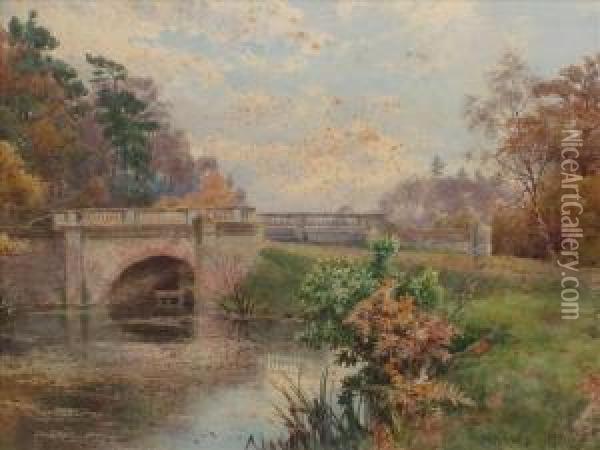 A Viewof A Bridge Oil Painting - Benjamin John Ottewell