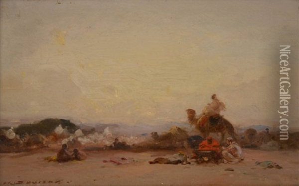 Caravane Au Repos (orientaliste) Oil Painting - Henri Duvieux