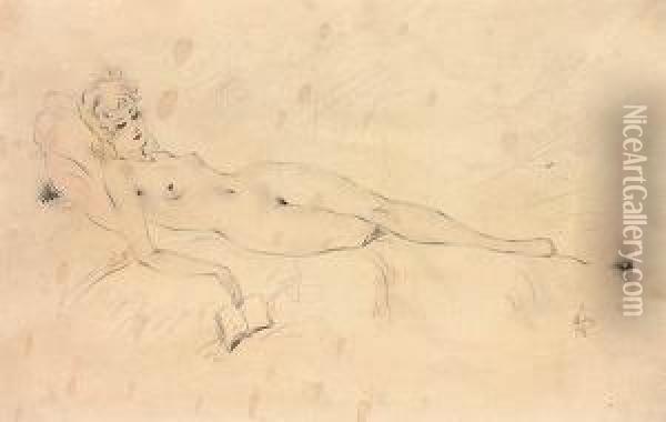 Reclining Female Nude Wiht A Book Oil Painting - Jaroslav Stika