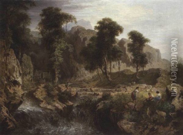 Oberitalienische Landschaft Oil Painting - Heinrich Heinlein