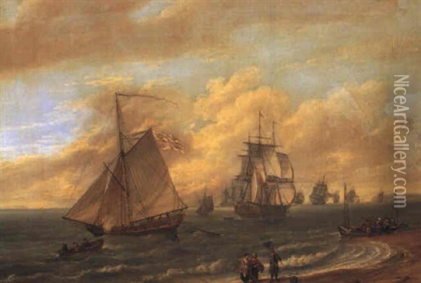 The Fleet Off The Coast Oil Painting - James Leakey