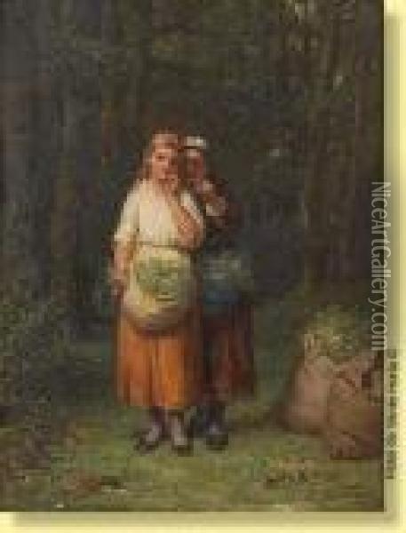 Deux Jeunes Cueilleuses Dans Un Sous-bois Oil Painting - Francois Verheyden