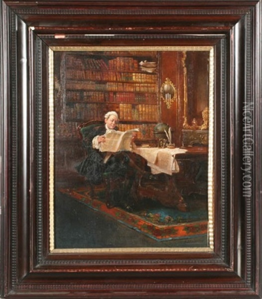 Reading In Library Oil Painting - August Stephan