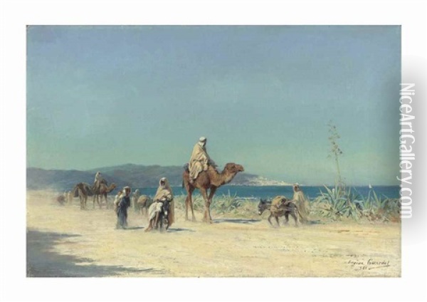Arabs On A Costal Road Oil Painting - Eugene Alexis Girardet
