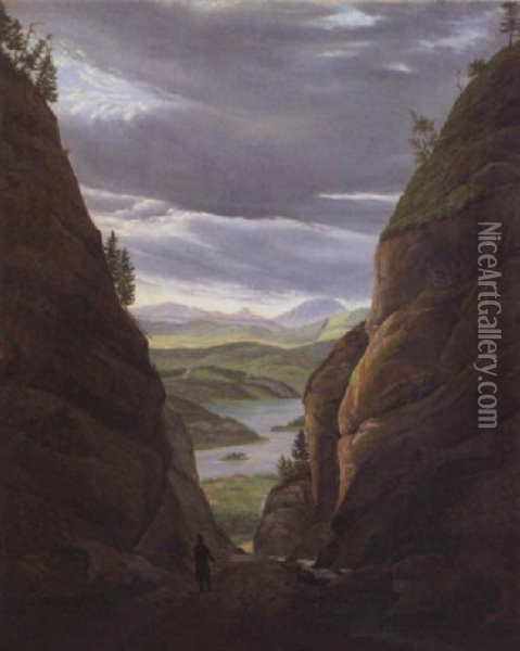 Wanderer In Der Schlucht Von Krokkleiva Auf Dem Weg Nach Oslo Oil Painting - Eduard Von Buchan