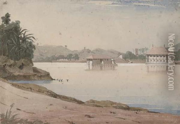 Kandy Lake, Ceylon Oil Painting - William Clerihew