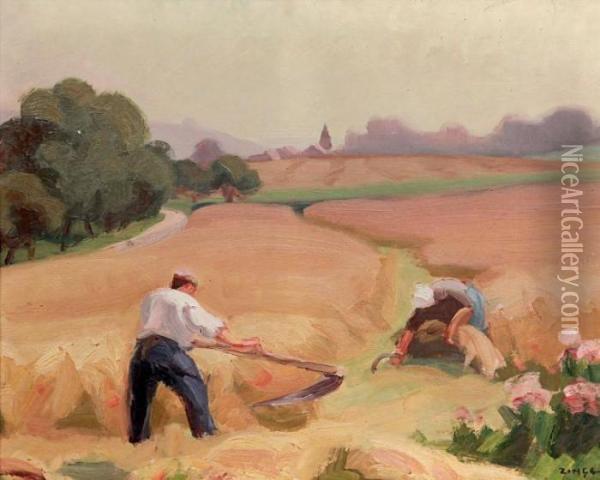 Les Moissonneurs Oil Painting - Jules Emile Zingg