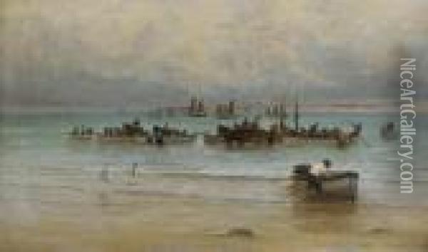 Loading Fish At Low Tide, St. Ives Oil Painting - William Banks Fortescue