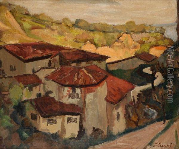 Village Aux Toits Rouges Oil Painting - Jacques Chapchal
