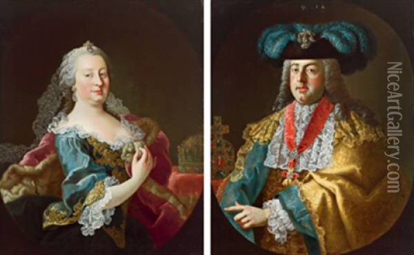 Bildnis Der Kaiserin Maria Theresia (+ Bildnis Des Kaisers Franz Stephan I; Pair) Oil Painting - Johann Michael Millitz