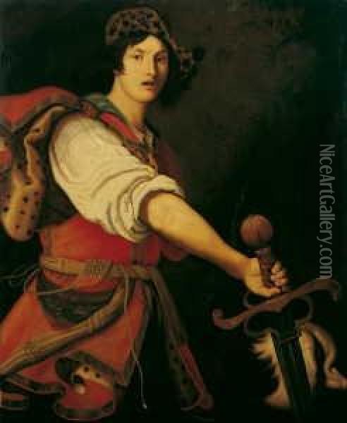 Umkreis David Mit Dem 
Abgeschlagenen Haupte Des Goliath. Ol Auf Leinwand . H 125; B 101 Cm Oil Painting - Aubin Vouet