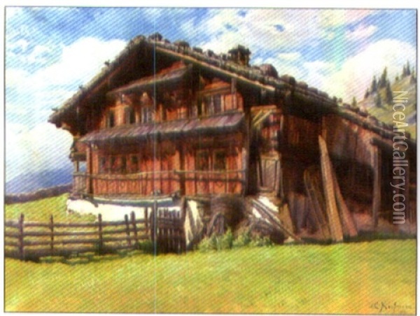 Bauernhaus In Unterschachen Oil Painting - Joseph Klemens Kaufmann