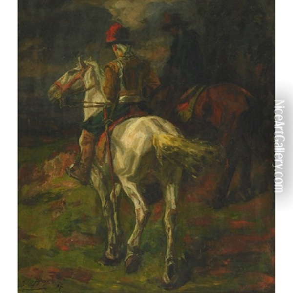 Horseman At Dusk Oil Painting - Johannes Hendricus Jurres