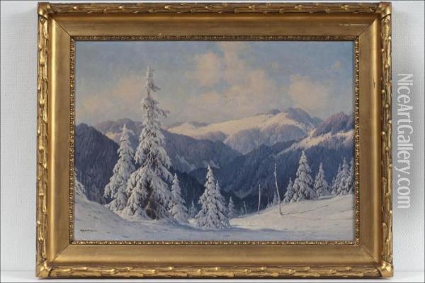 Talvimaisema Vuoristossa - Vintervy Fran Alperna Oil Painting - Karl Hauptmann