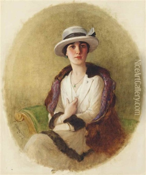 Portrait Of A Lady With A White Hat Oil Painting - Frederick Arthur Bridgman