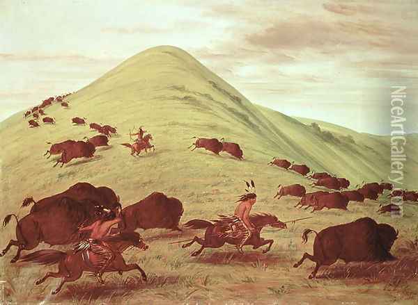 Sioux Indians hunting buffalo, 1835 Oil Painting - George Catlin