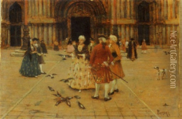 In Costume A Piazza San Marco Oil Painting - Luigi Pastega