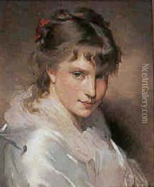 Portrait De Jeune Fille Oil Painting - Charles Joshua Chaplin