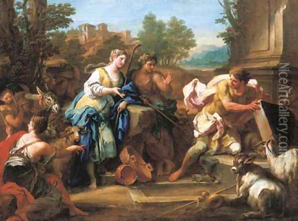 Jacob and Rachel at the well Oil Painting - Sebastiano Conca