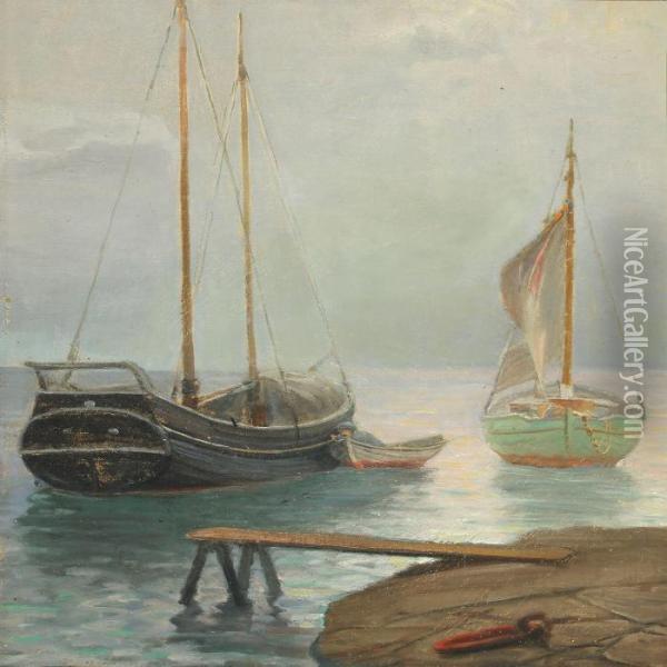 Ships At Anchor Oil Painting - Peter Busch