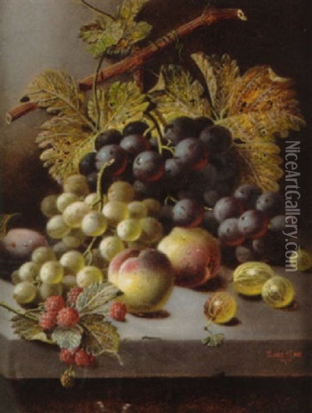 Peaches, Grapes And Raspberries Oil Painting - Oliver Clare