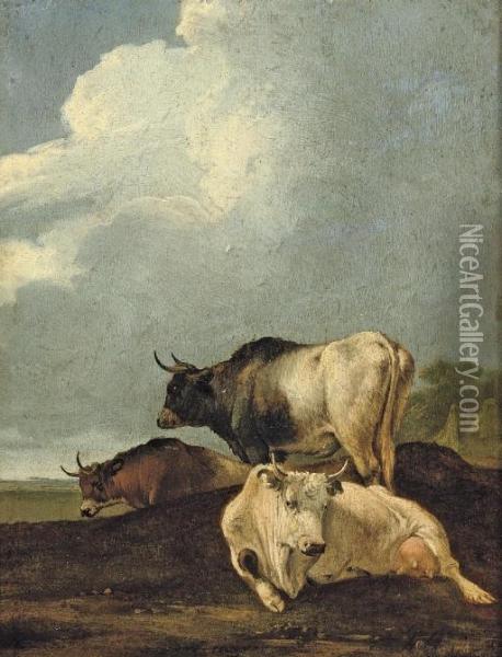 Cows In A Meadow Oil Painting - Adrian Van De Velde