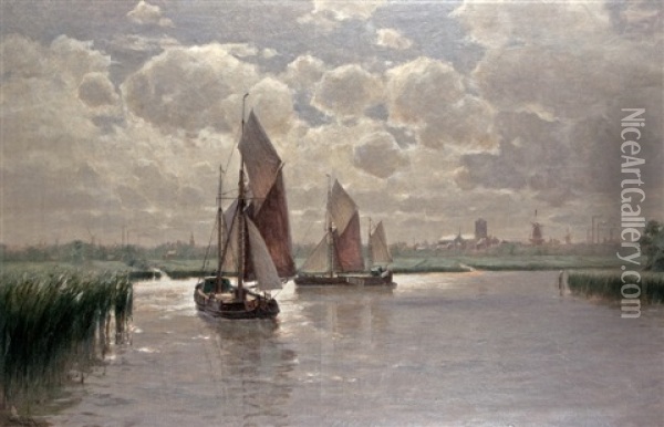 Sailors Before Dordrecht Oil Painting - Erwin Carl Wilhelm Guenther
