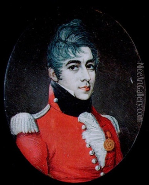 An Officer Of The Royal Staff Corps Wearing Scarlet Uniform Oil Painting - Henry Kirchhoffer
