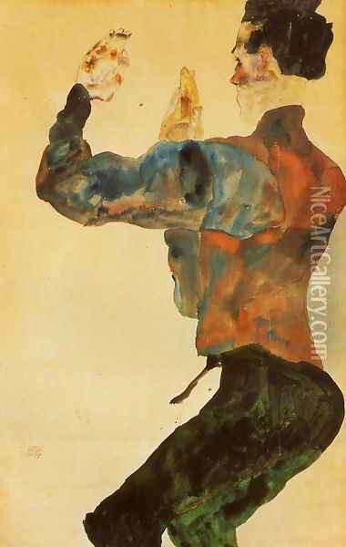 Self Portrait With Raised Arms Back View Oil Painting - Egon Schiele