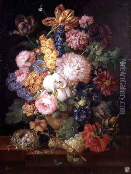 A Still Life of Flowers and Fruit Oil Painting - Franz Xaver Petter